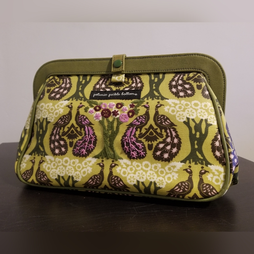 Petunia Pickle Bottom Green Purple Peacock Baby Diaper Bag Ornate Design New - Picture 4 of 8